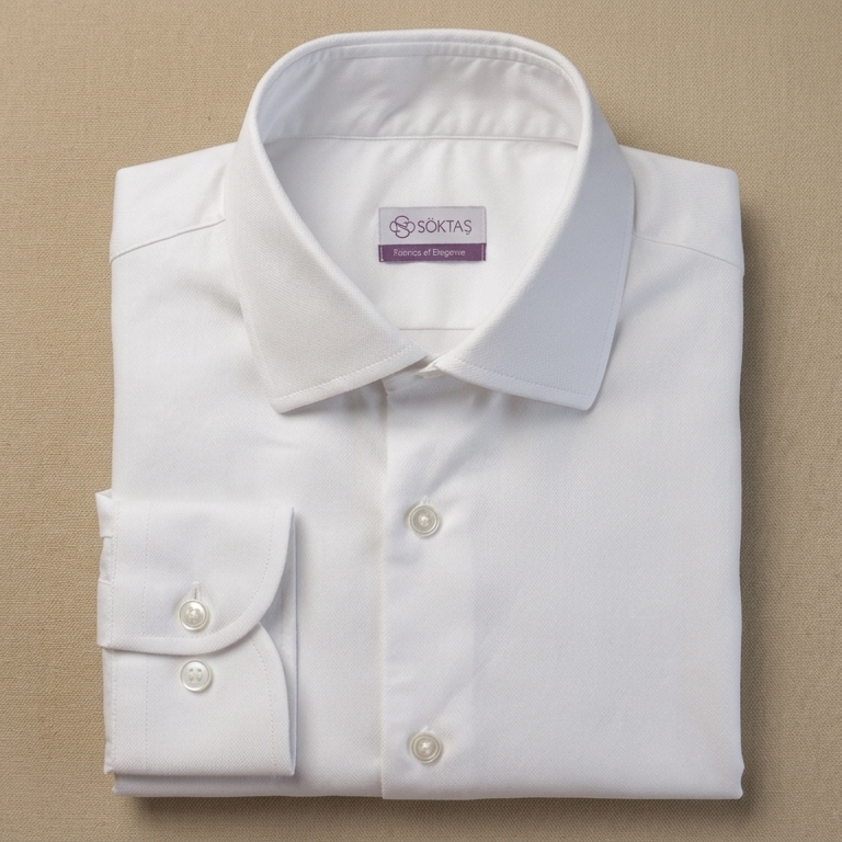 SÖKTAŞ White Herringbone Widespread Collar Shirt