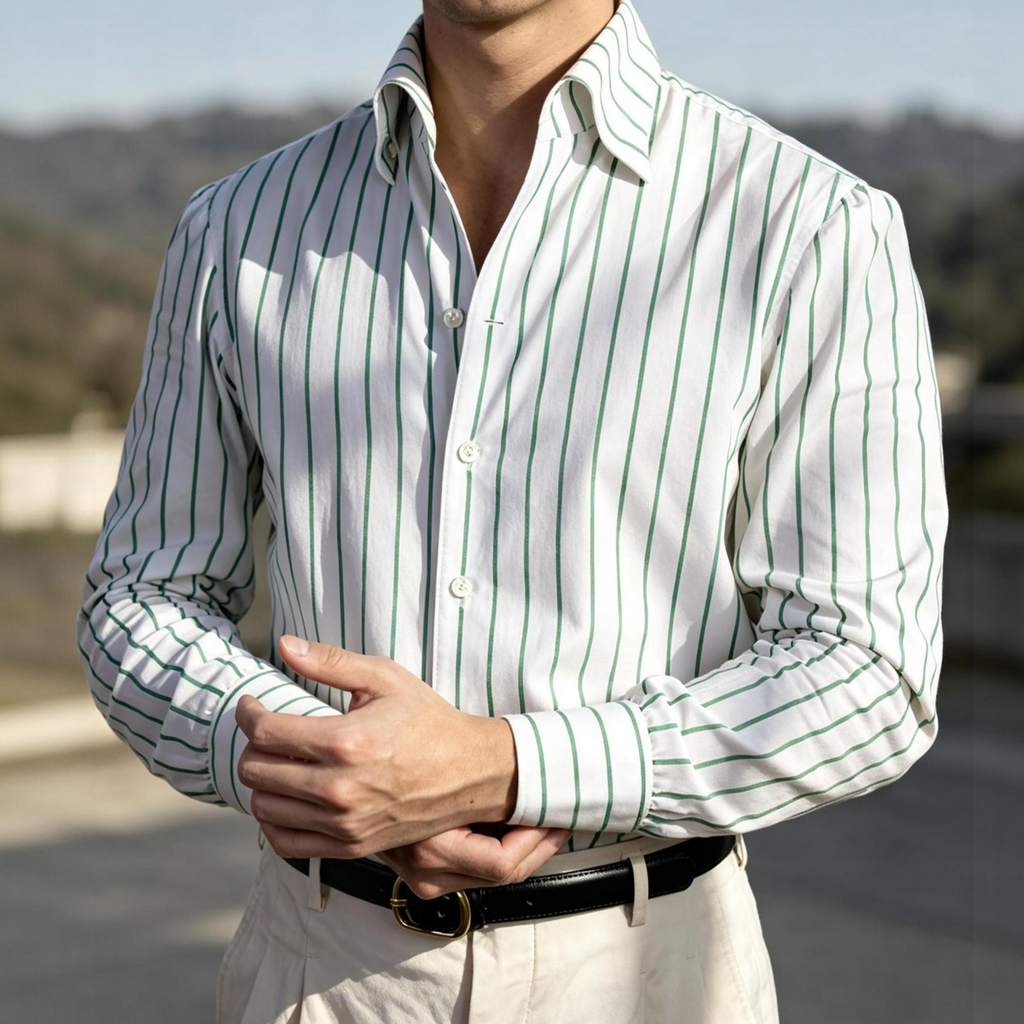 Green Stripe One Piece Collar Shirt