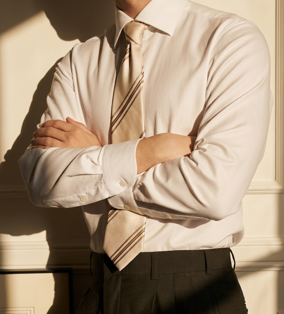 SÖKTAŞ White Herringbone Widespread Collar Shirt